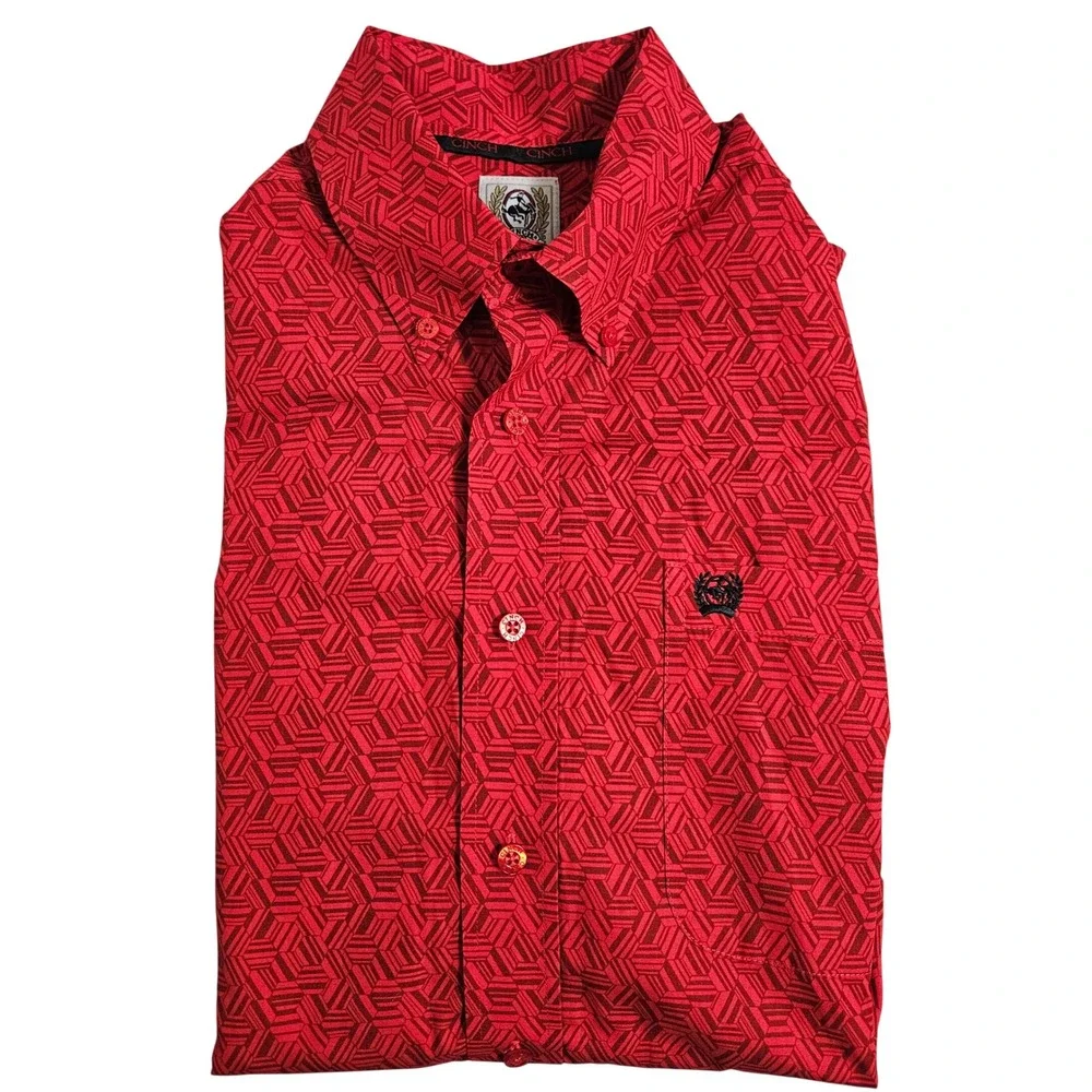 Cinch‎ Red Geometric Print Western Button Down Long Sleeve S Cowboy Rodeo Ranch